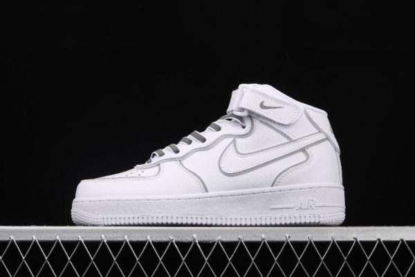 Athlete Nike Air Force 1 07 Mid White Silver Refletion 369733 809 1 600x400
