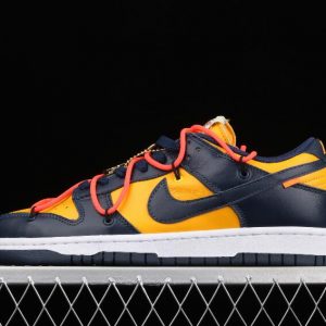 Washed Drop Nike Dunk Low LTHR OW Dark Blue Yellow Shoes CT0856 700 1 300x300