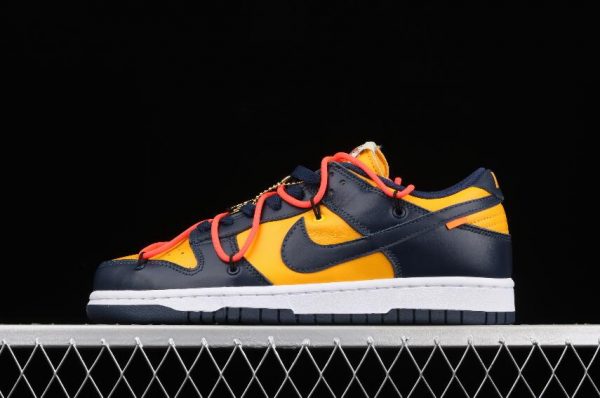 Latest Drop Nike Dunk Low LTHR OW Dark Blue Yellow Shoes CT0856 700 1 600x398