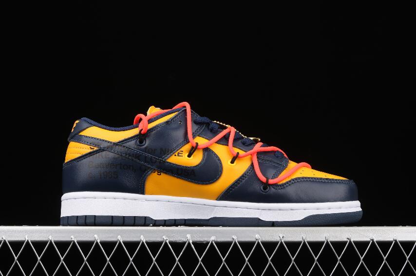 Latest Drop Nike Dunk Low LTHR OW Dark Blue Yellow Shoes CT0856-700 ...